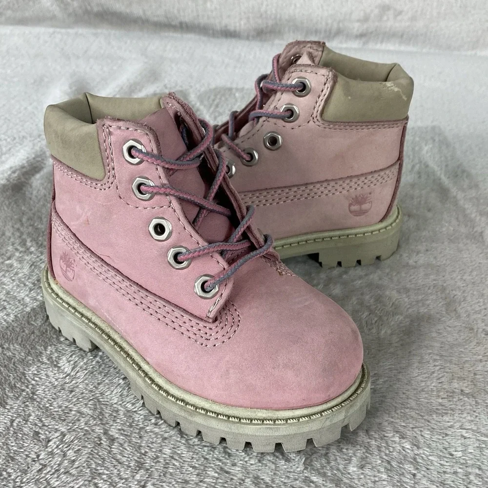 Timberland Premium 6 inch Toddler Girls Boots Size 13 Pink Nubuck Waterproof NEW